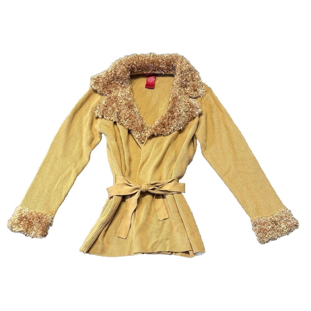 Vtg Gloria Vanderbilt Women M Brown Belted Sweater Open Front Faux Fur Australia